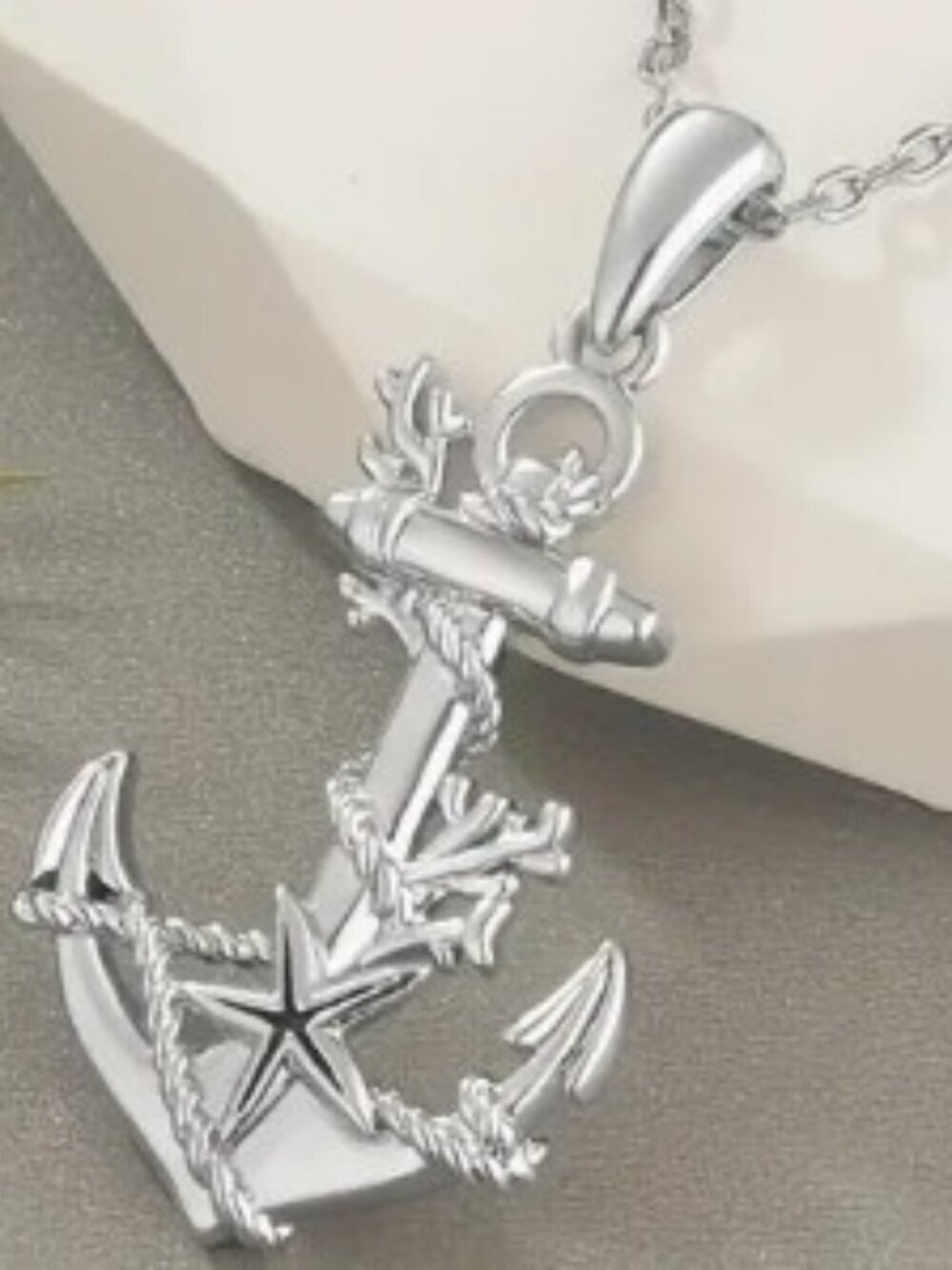 Unisex Silvertone Boat Anchor Embellished Pendant Necklace Platinum Plated